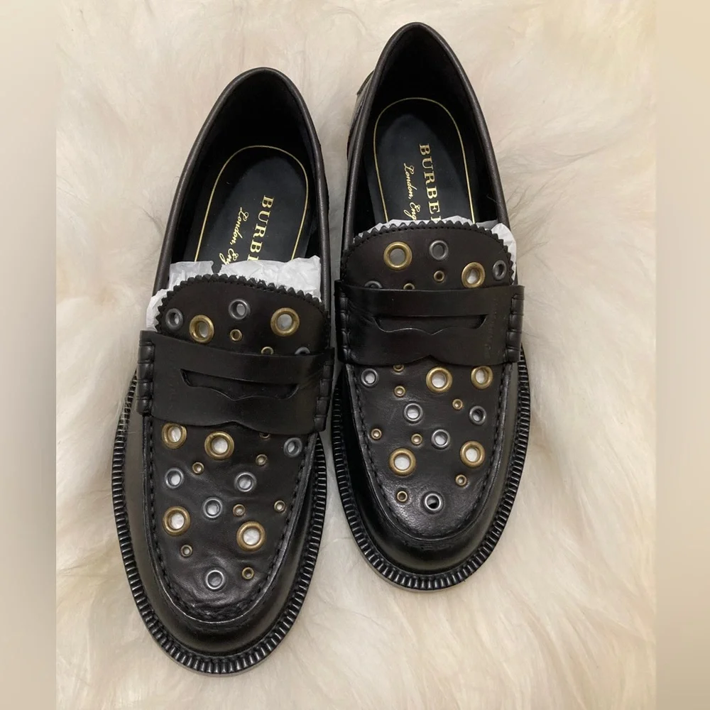 New Burberry black leather Bedmont eyelets loafer - Picture 3 of 6